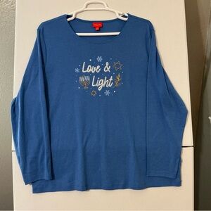 Blue Long Sleeve Tee with Love & Light Design